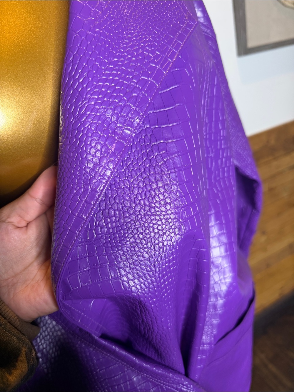 Nasty Gal Purple Vegan Leather Faux-Croc Trench Coat Like New - Picture 3 of 5